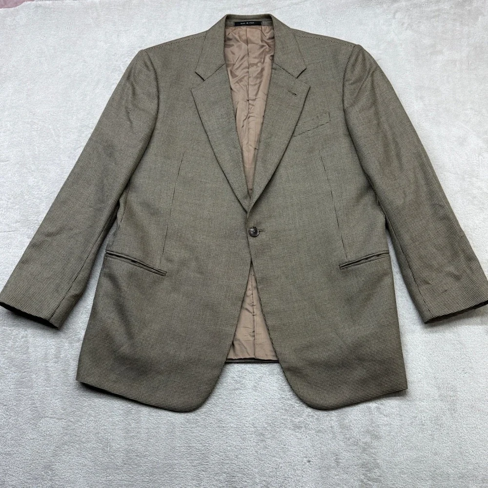 Armani Collezioni Blazer Mens 46R Brown Silk Wool Cashmere Micro Check Italy
